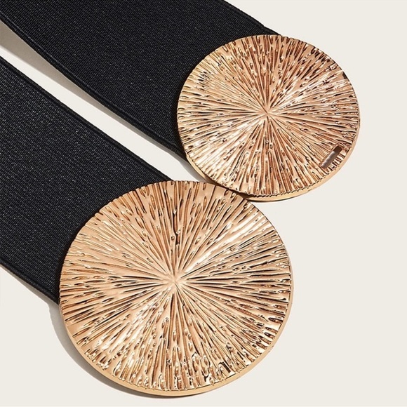 NEW Elastic Wide Corset Safe Waist Belt Gold Metallic Snap Buckle Black Cinched - Picture 4 of 9